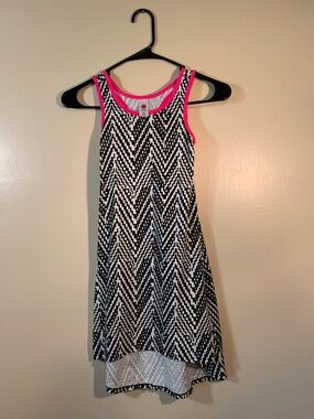 total girl Black and White Chevron Tank Dress with Hot Pink Trim